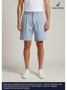 Nautica Light Blue Jean Pleated Shorts Size 34